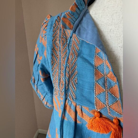 NWT Just Bellina cotton embroidered and beaded tassel top. Vacation style top S - Picture 5 of 14